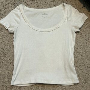 Hollister White Ribbed Scoop Neck Short Sleeve Top